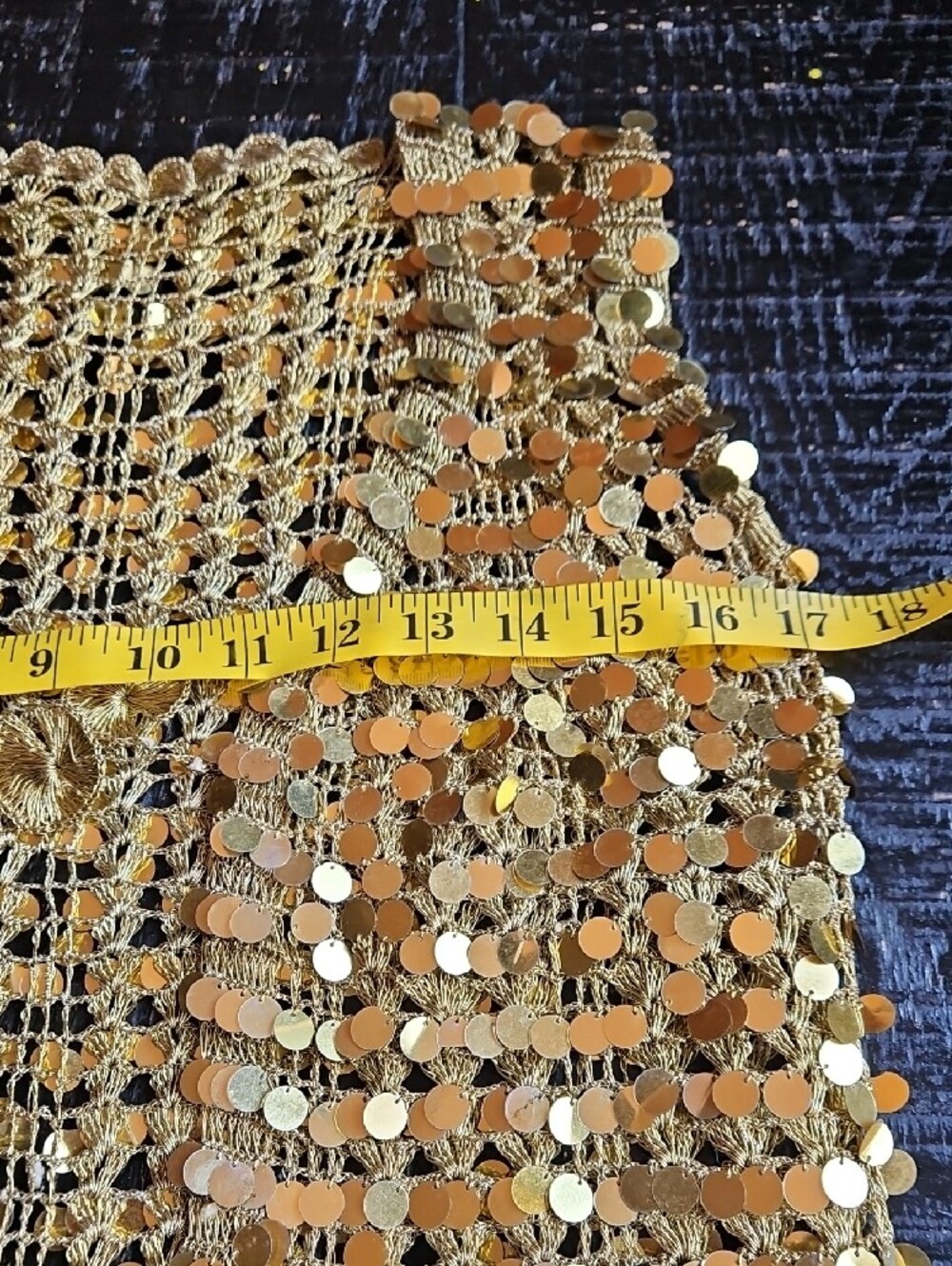 Vintage Women's Gold Sequin Crochet Vest - Shimmering Open-Knit Layer - Picture 14 of 17
